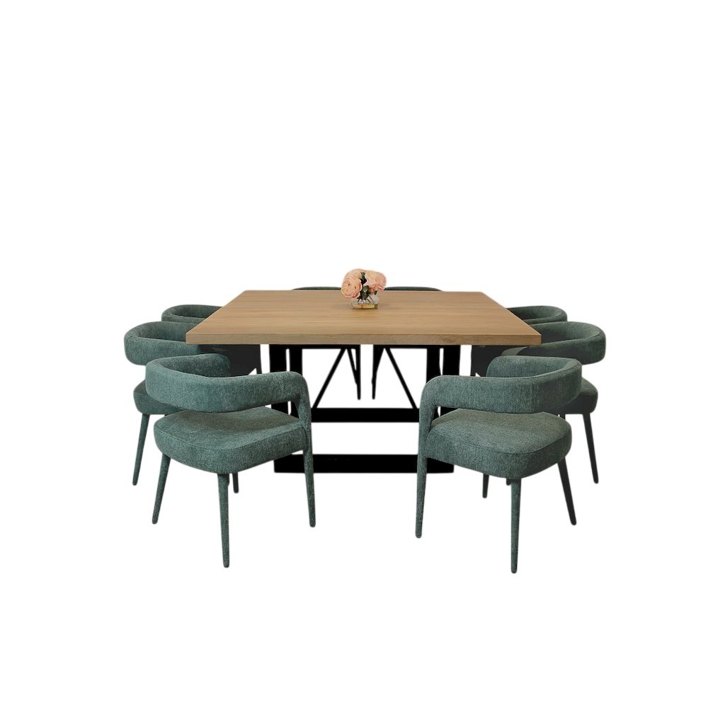 9-Piece Dining Set 8 Galway Chairs in Teal Linen Sturdy Metal Frame