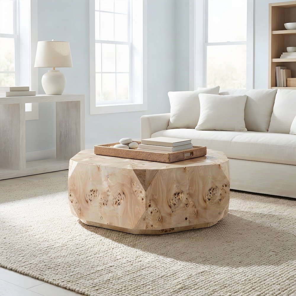 July - Modern Mapa Burl Round Coffee Table