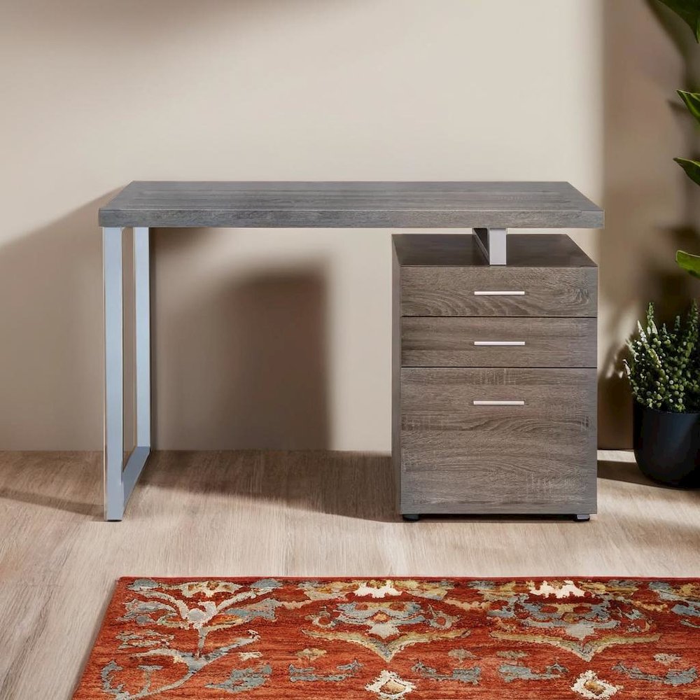 Weathered Grey 3-Drawer Office Desk with Functional Storage Solutions
