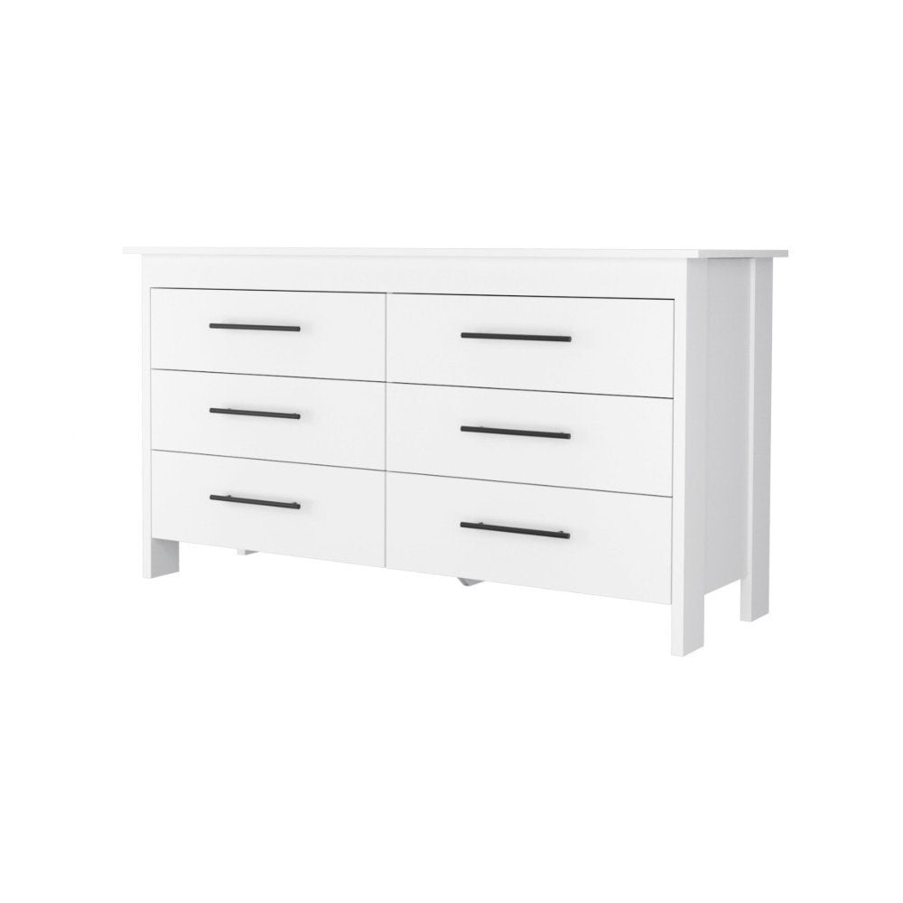 HMS 6 Drawer Double Dresser White MDF