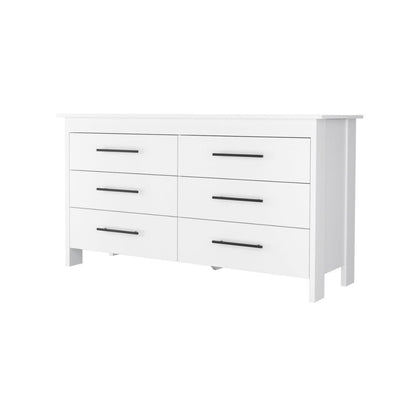 HMS 6 Drawer Double Dresser White MDF