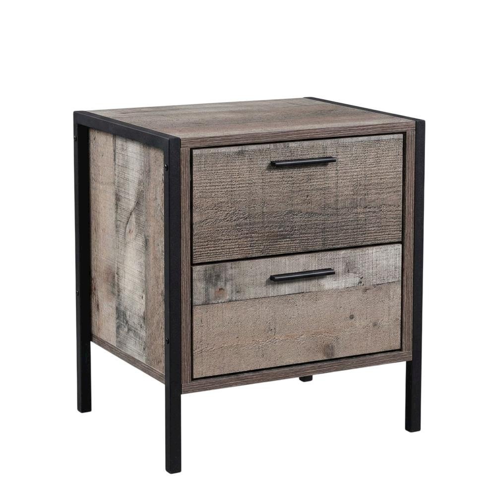Two Drawer Night Stand with Metal Frame and Legs