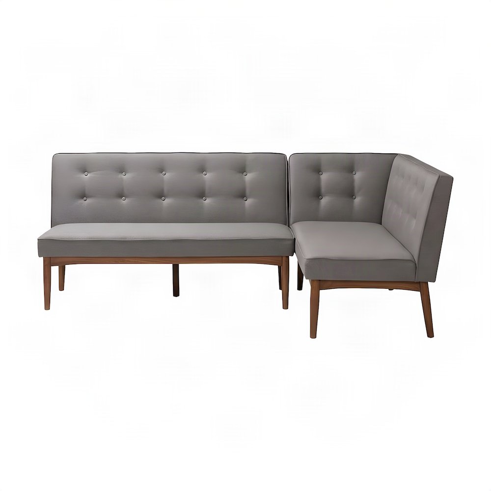 FurniFact Fabric-Upholstered Tufted Dining Bench, Gray, 2 Piece Set