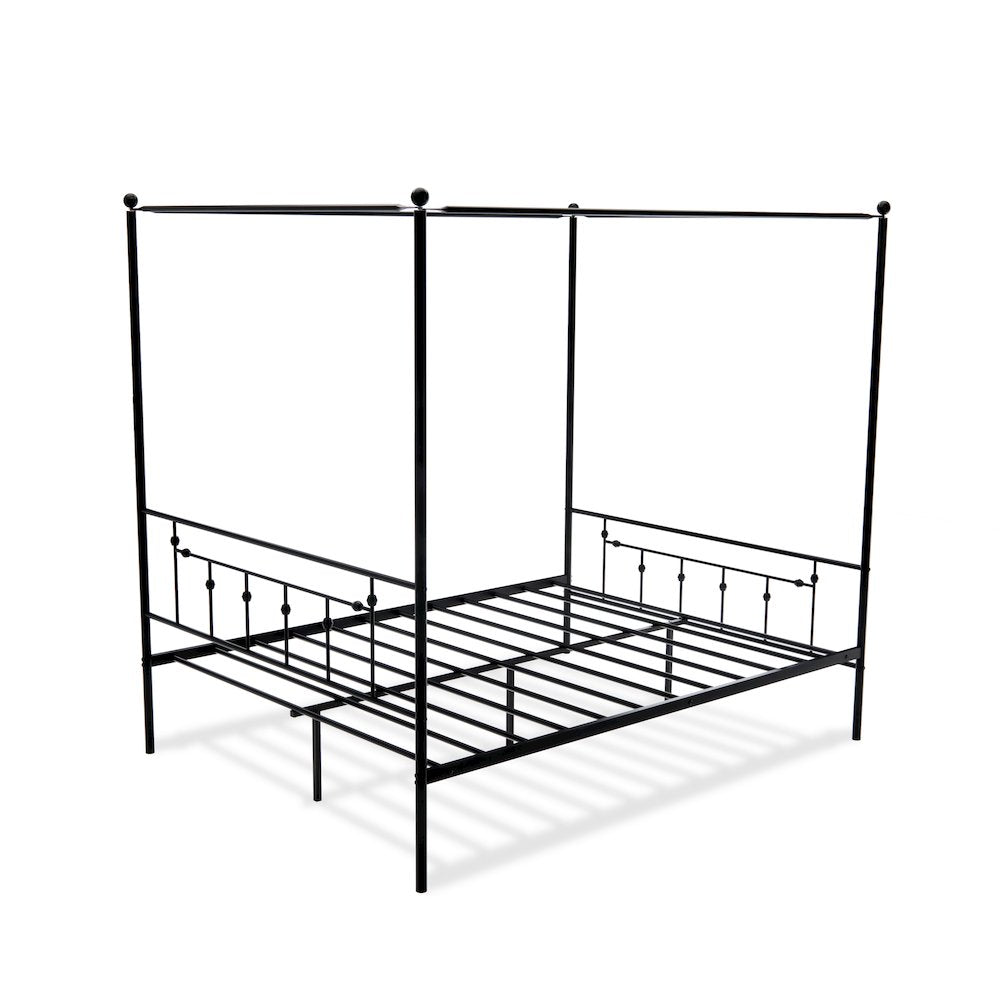 ATQCBLK Anniston Canopy Bed with Deluxe Style Headboard and Footboard - Luxurious Metal Frame in Powder Coating Black