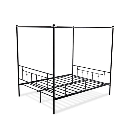 ATQCBLK Anniston Canopy Bed with Deluxe Style Headboard and Footboard - Luxurious Metal Frame in Powder Coating Black