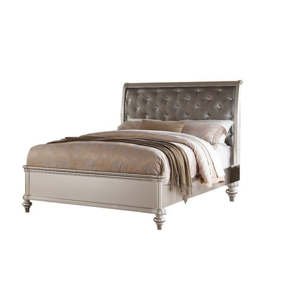 Antique Silver Eastern King Size Bed With Button Tufted Padded HB