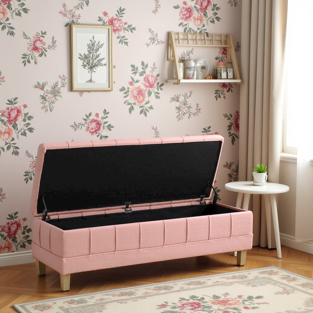 Pink Tufted Ottoman with Storage Bench for Bedrooms and Entryways