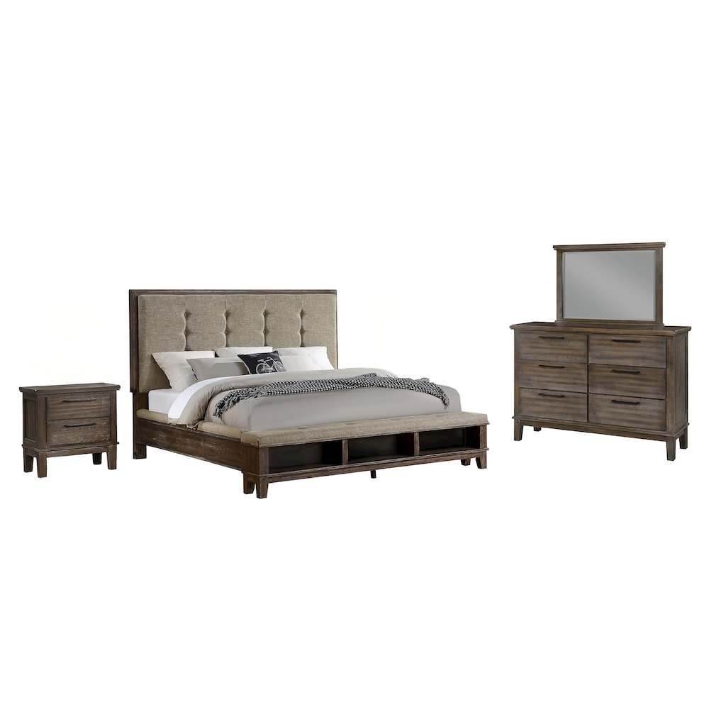 Cagney 4-Piece King Wood Bedroom Set with Nightstand in Brown
