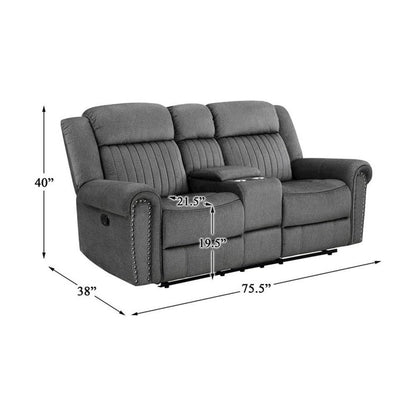 Brennen Microfiber Double Reclining Love Seat With Center Console In Charcoal