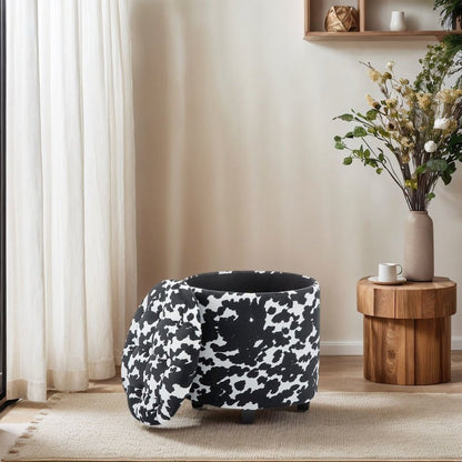Round Black and White Sorage Cow Print Storage Ottoman Stool