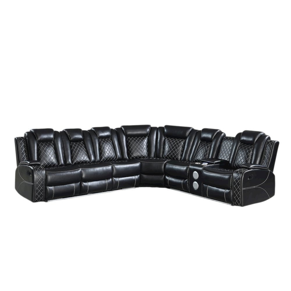 Orion II 3-Pc Faux Leather Power Sectional, Black