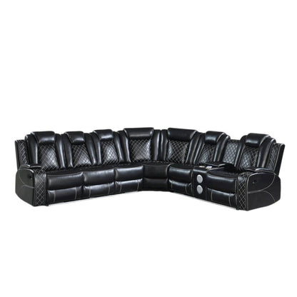 Orion II 3-Pc Faux Leather Power Sectional, Black