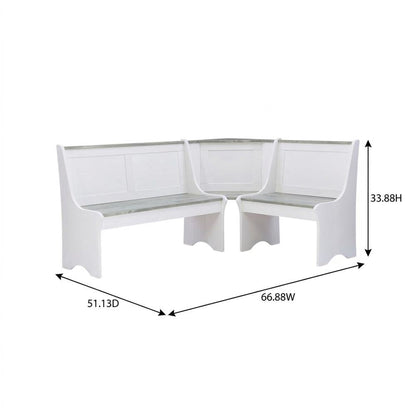 Solid Pine Corner Breakfast Nook Banquette Set with Storage Benches, White
