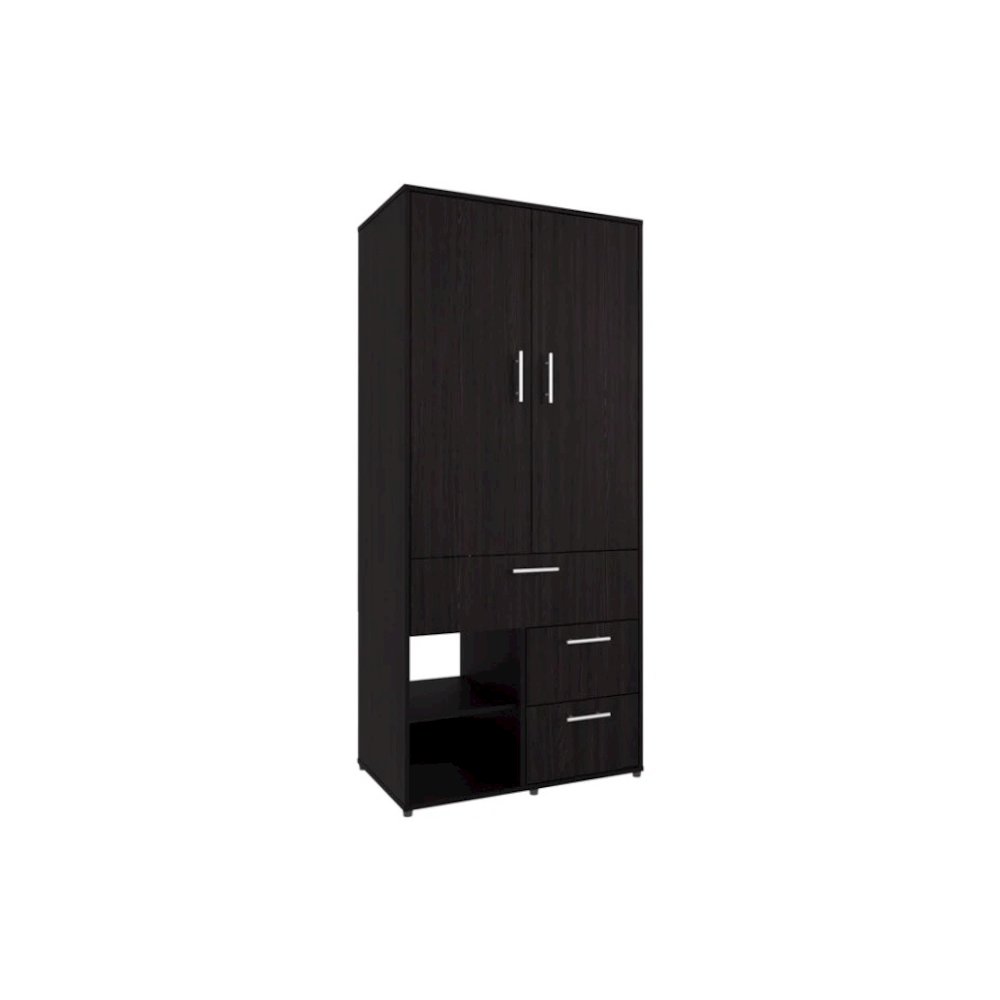 Alpine Armoire With Double Doors, Internal Shelves And Hanging Rod, Black