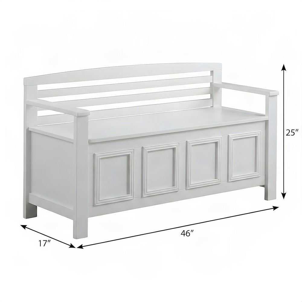 Wood Storage Bench with Flip-Top Lid for Entryway or Bedroom, White