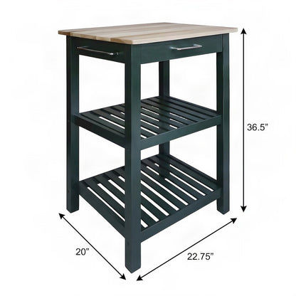 FurniFact Kitchen Island with Solid Maple Wood Top, Natural / Hunter Green