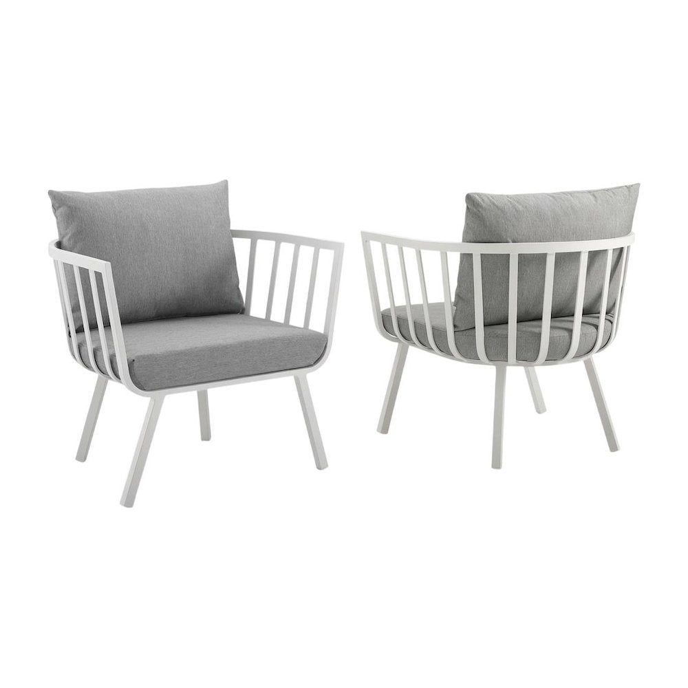 Aluminum Armchair Set Of 2 For Outdoor Lounge With Cushioned Seating