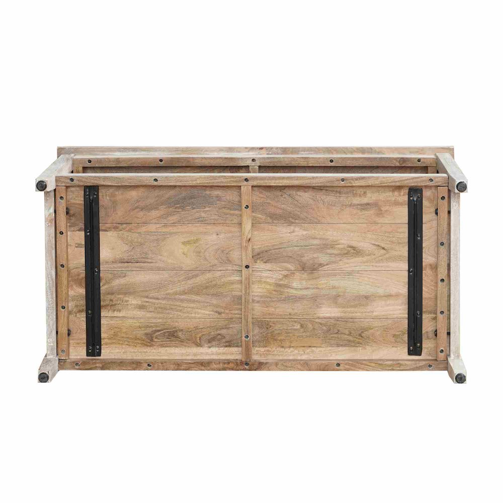 White Wash Coastal Solid Hand-Made Wood Rectangle Coffee Table