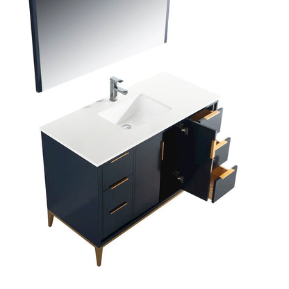 Divani 48'' Gloss Blue Vanity W/ Quartz Counter Top (Back Splash Free)