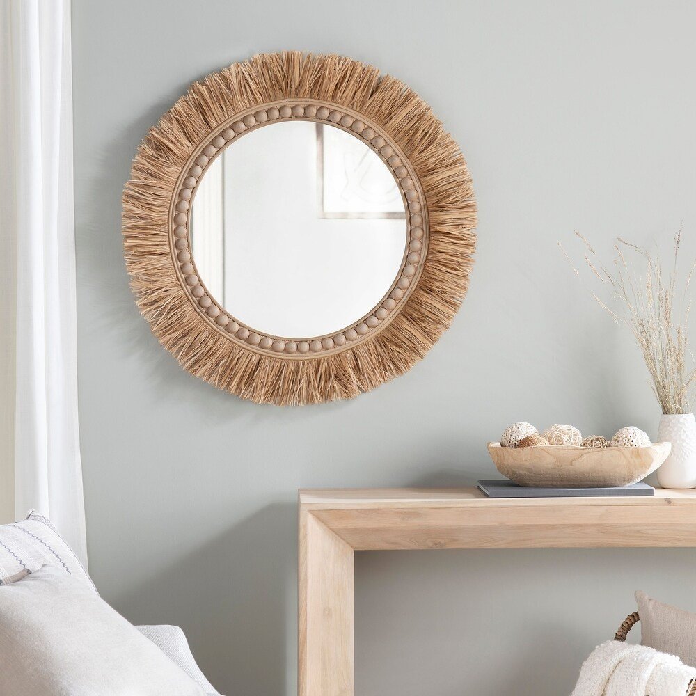 34" Round Rattan Mirror