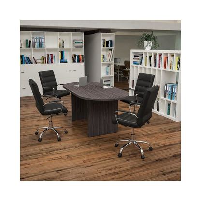 5 Piece Rustic Gray Oval Conference Table Set with 4 Black and Chrome LeatherSoft Executive Chairs