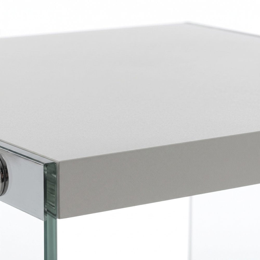 FurniFact Nesting Side Tables with Square Glass Base, White,Clear, Set of 2