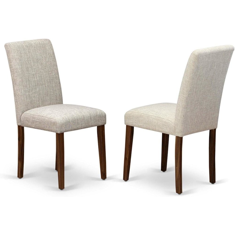 East West Furniture Set of 2 Parsons Chairs - Doeskin Linen Fabric Seat and High Back - Antique Walnut Finish