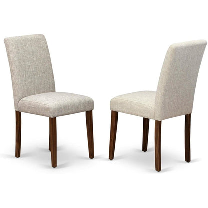 East West Furniture Set of 2 Parsons Chairs - Doeskin Linen Fabric Seat and High Back - Antique Walnut Finish