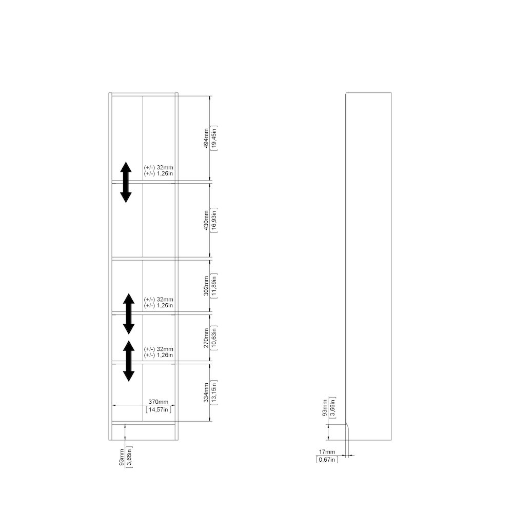 Element Tall Narrow 5-Shelf Office Bookcase, Oak Structure
