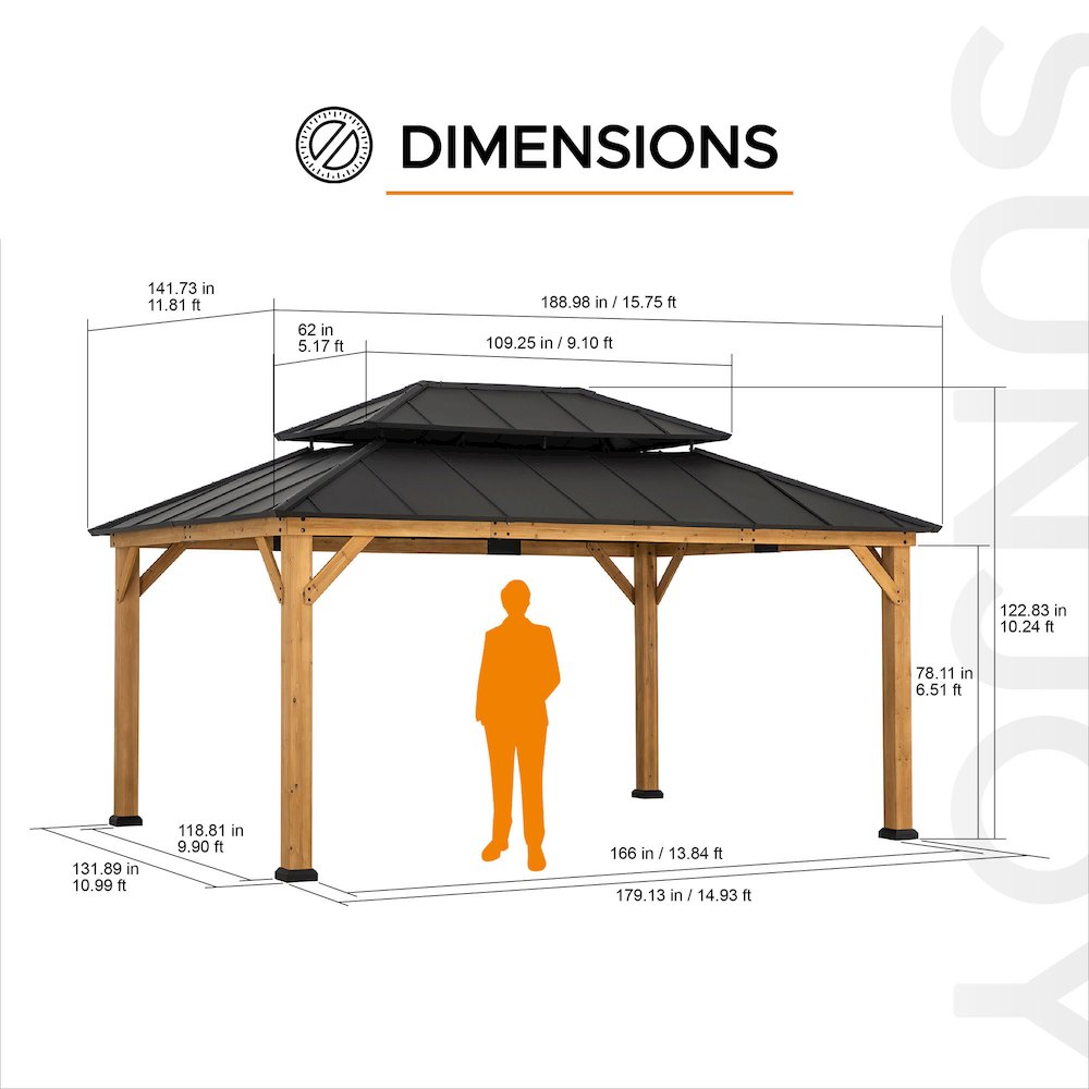 Sunjoy 12x16 ft. Wood Outdoor Patio Steel Hardtop Gazebo