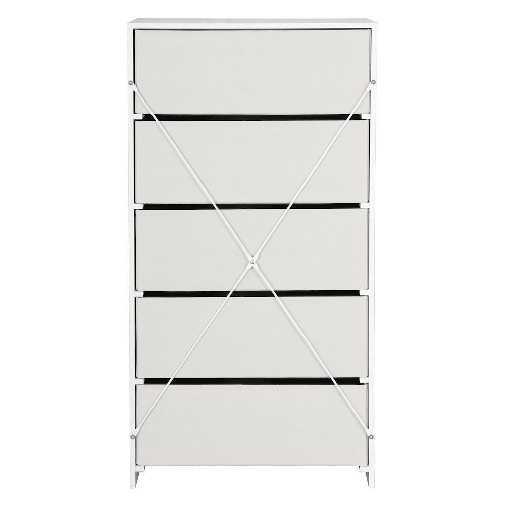 5-Drawer Dresser with Large Fabric Drawers, White