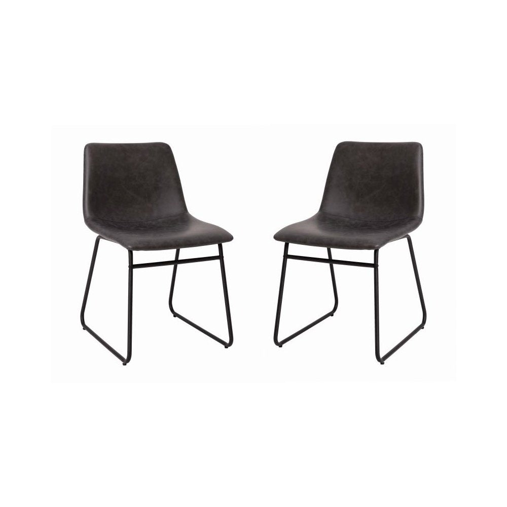 18 inch Dining Table Height Chair, Mid-Back Sled Base Dining Chair in Dark Gray LeatherSoft with Black Frame, Set of 2