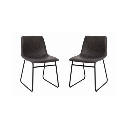 18 inch Dining Table Height Chair, Mid-Back Sled Base Dining Chair in Dark Gray LeatherSoft with Black Frame, Set of 2