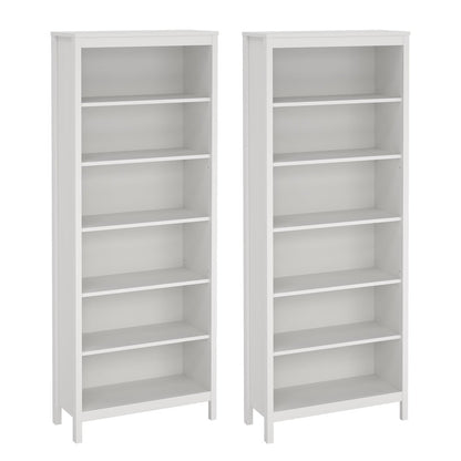 Madrid 2-Piece Tall Bookcase Set for Full Wall Storage, White