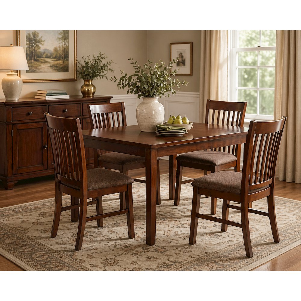 Mahogany Finish Upholstered Dining Chairs Set of 2 with Linen Fabric Cushions