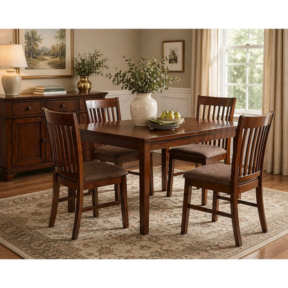 Mahogany Finish Upholstered Dining Chairs Set of 2 with Linen Fabric Cushions