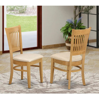 VAC-OAK-C Vancouver Linen Fabric Seat Dining Chairs - Oak Finish set of 2
