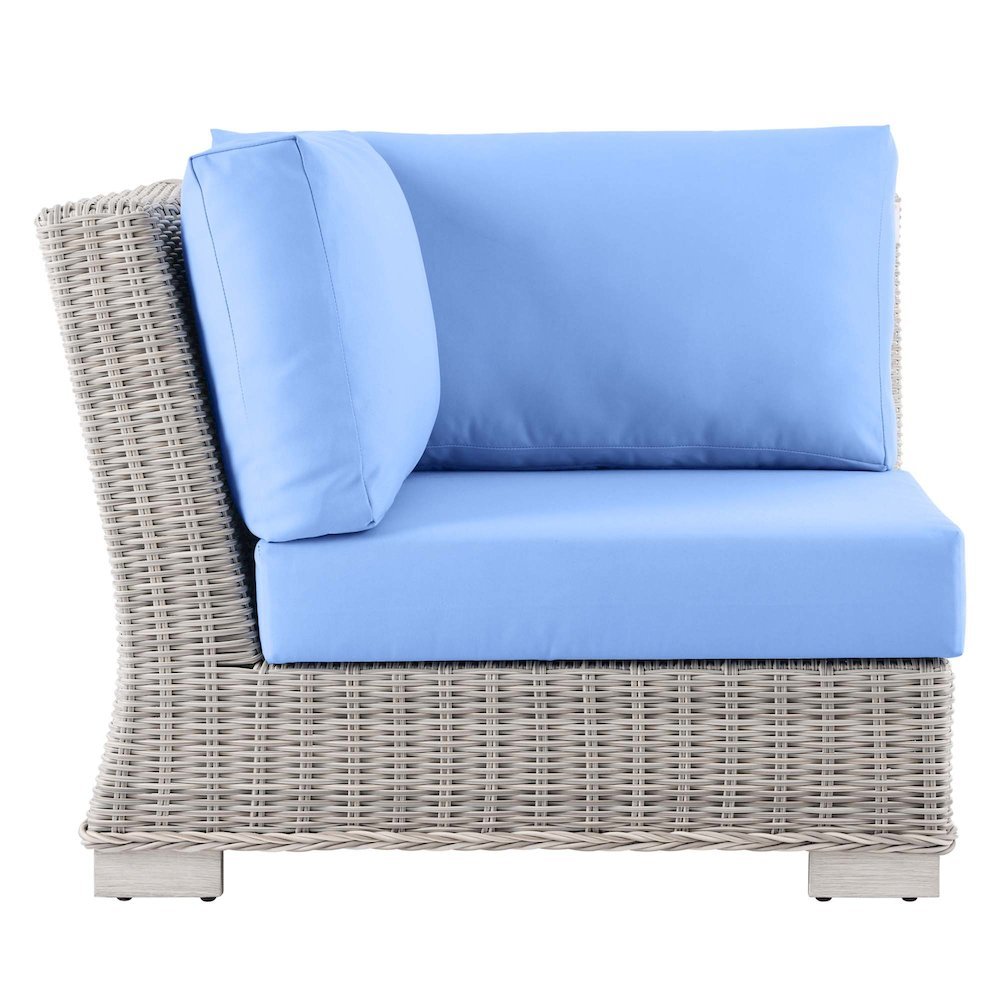 Outdoor Patio Wicker Rattan Corner Chair With Plush Seat Cushion