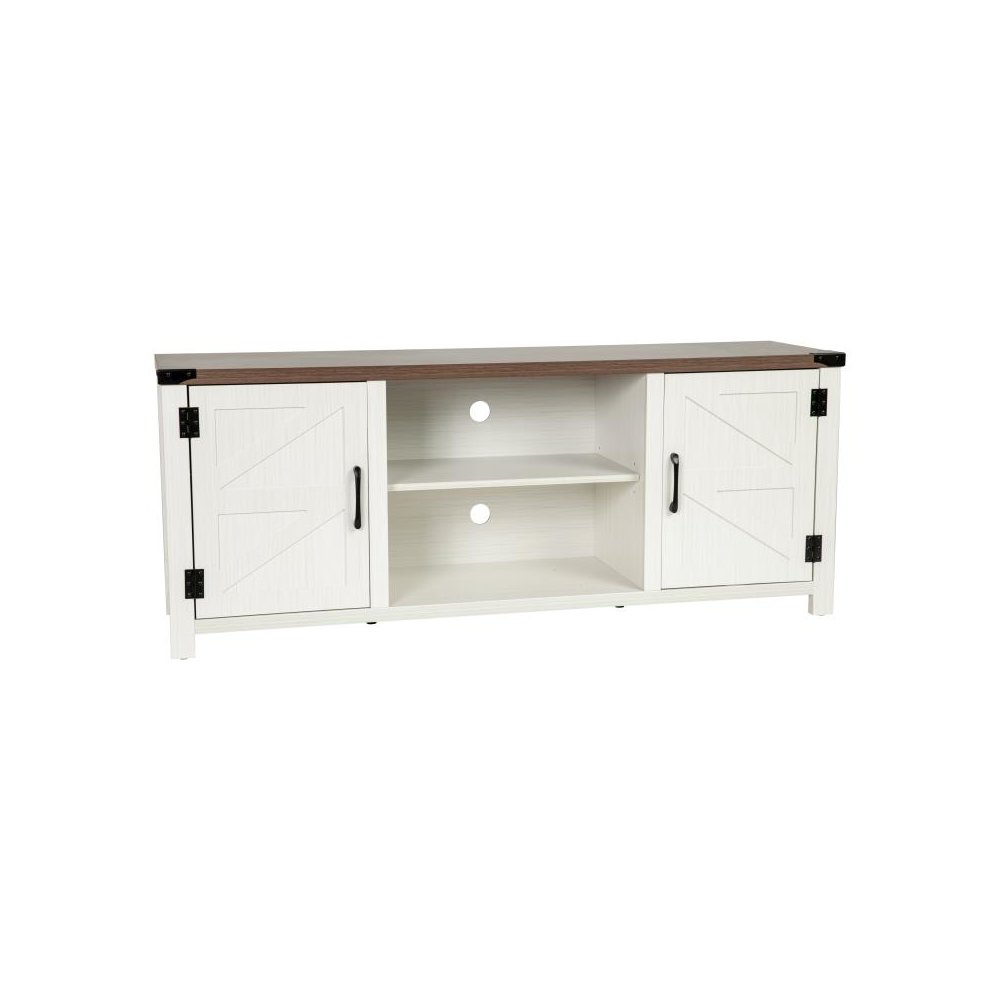 Modern Farmhouse Barn Door TV Stand in White for TV's up to 65 Inches - 59 Inch Entertainment Center with Adjustable Shelf