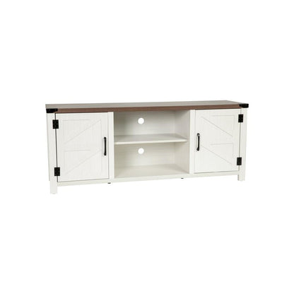 Modern Farmhouse Barn Door TV Stand in White for TV's up to 65 Inches - 59 Inch Entertainment Center with Adjustable Shelf