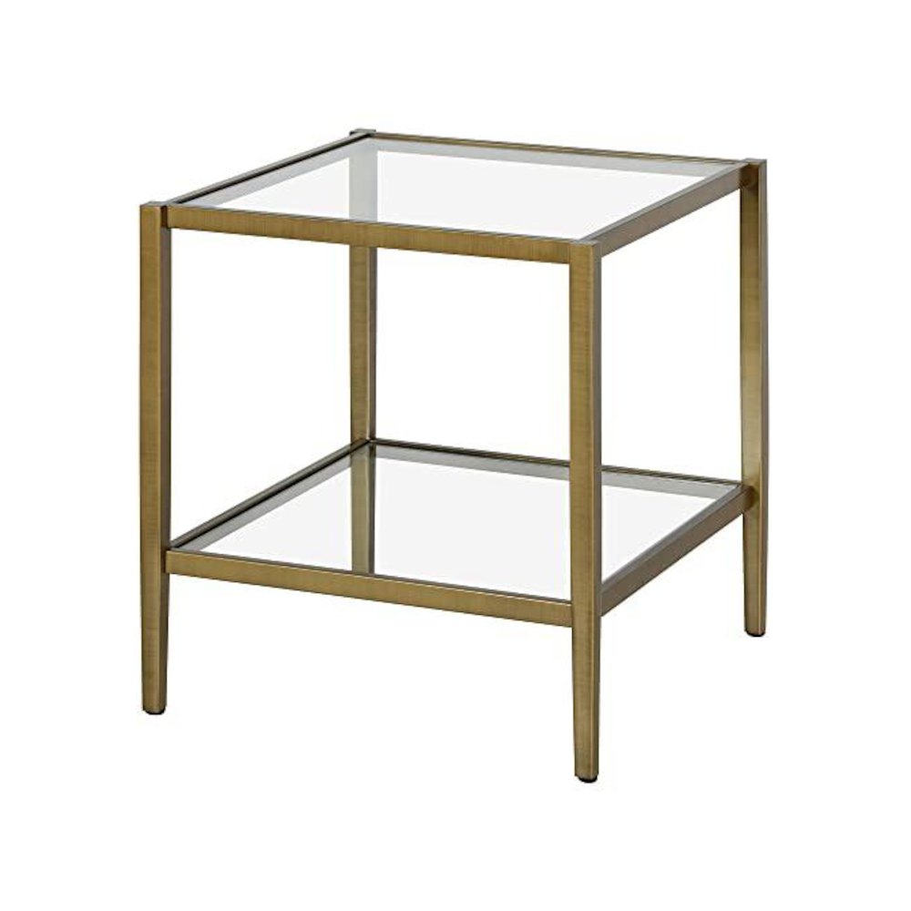 Hera 20'' Wide Square Side Table with Clear Shelf in Antique Brass