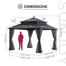 12 ft x 12 ft Aluminum Frame Steel Double Roof Hardtop Rectangular Gazebo