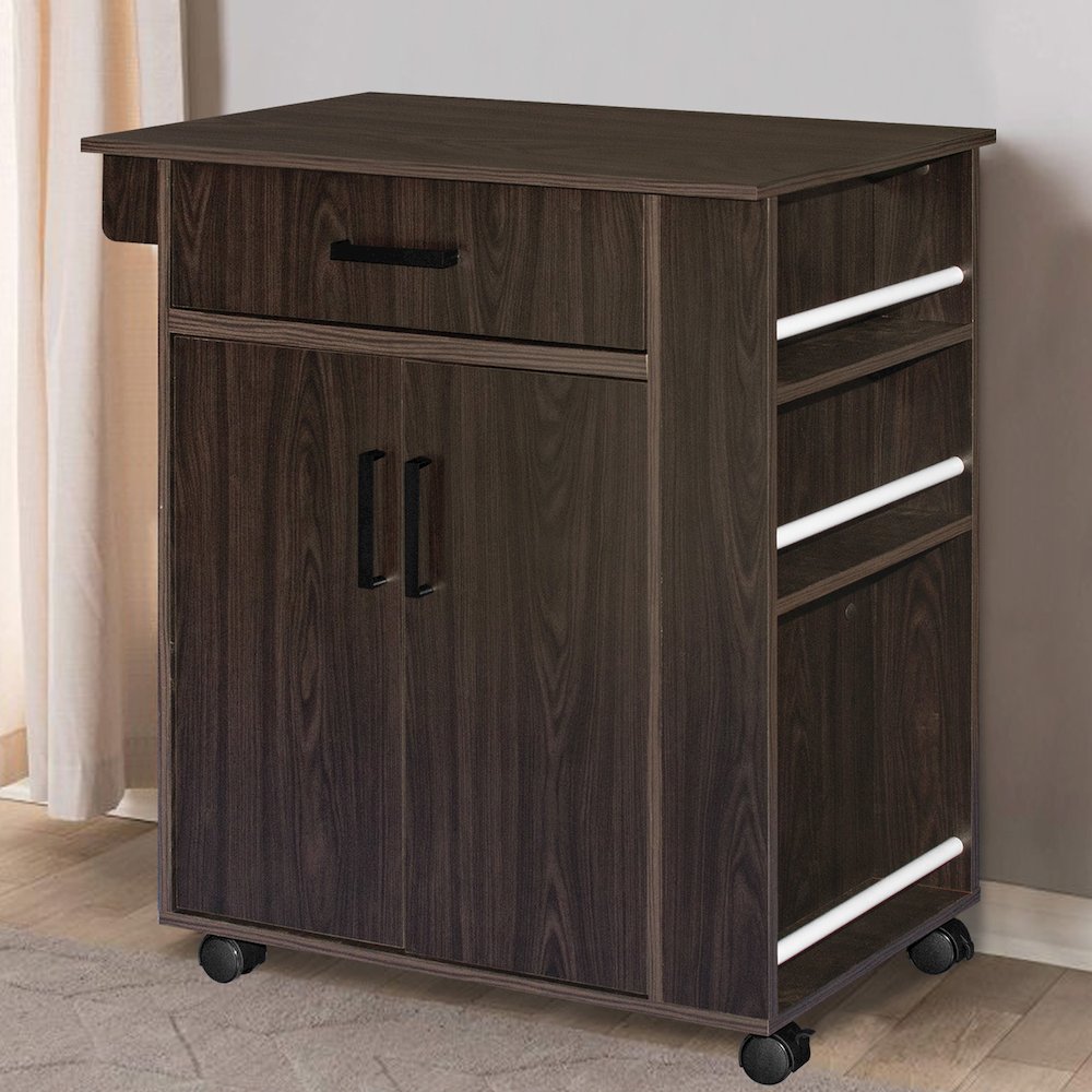 Better Home Products Shelby Rolling Kitchen Cart with Storage Cabinet - Tobacco