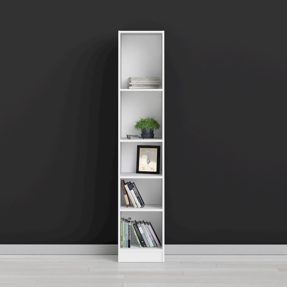 Basic Tall Narrow 5 Shelf Bookcase - White