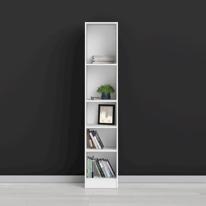 Basic Tall Narrow 5 Shelf Bookcase - White