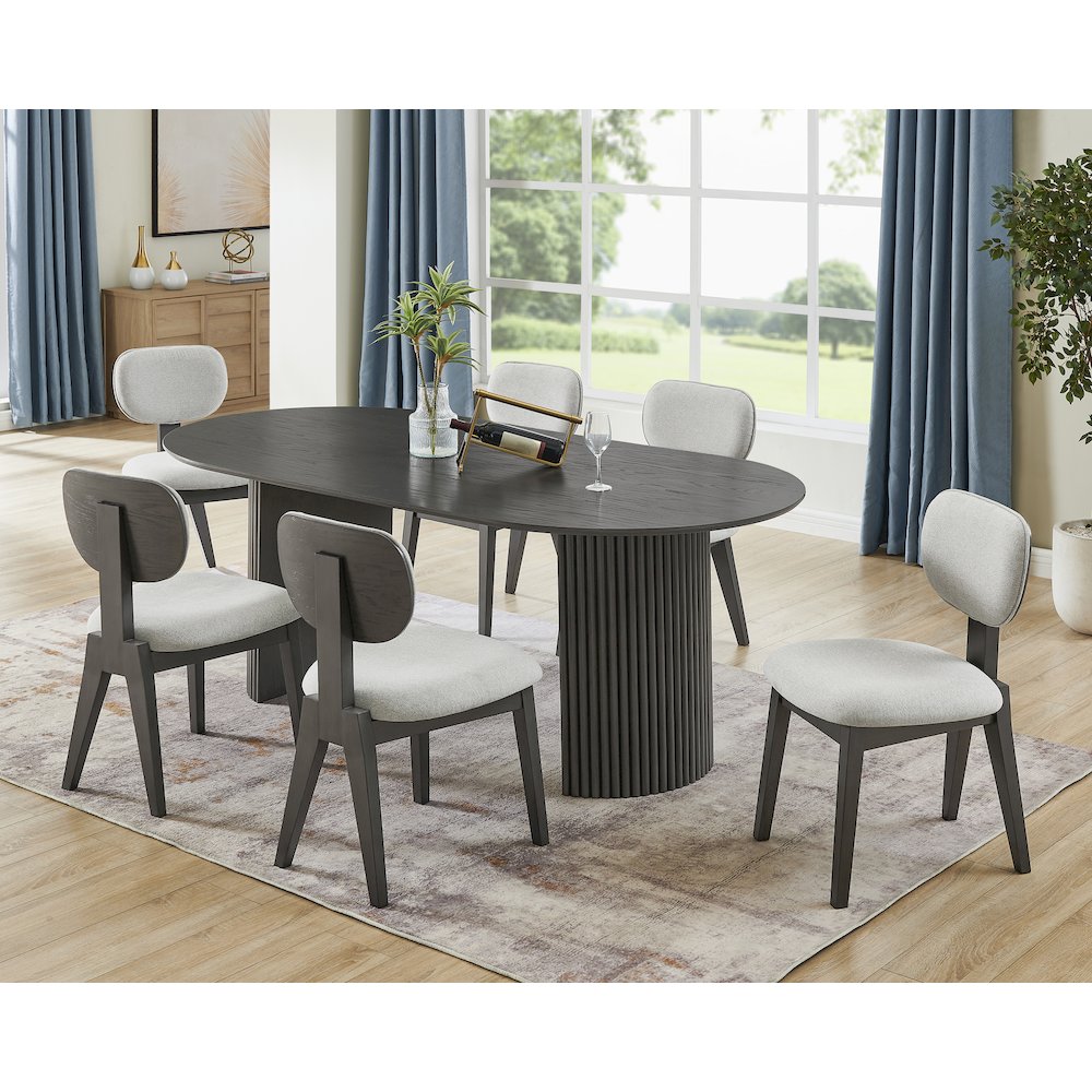 Valencia 7-Piece 80" Oval Gray Oak Finish Dining Set with Dual Pedestal Base