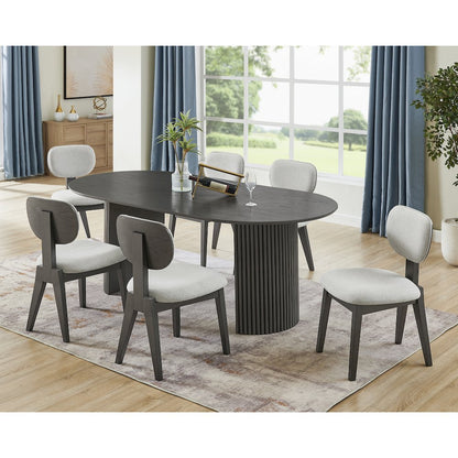 Valencia 7-Piece 80" Oval Gray Oak Finish Dining Set with Dual Pedestal Base