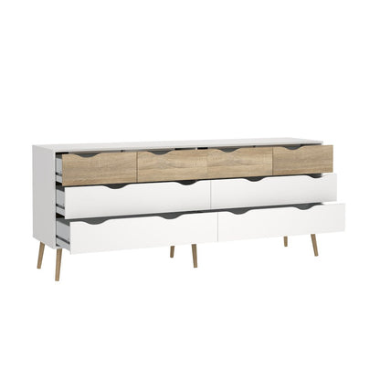 Diana 8 Drawer Double Dresser, White/Oak Structure