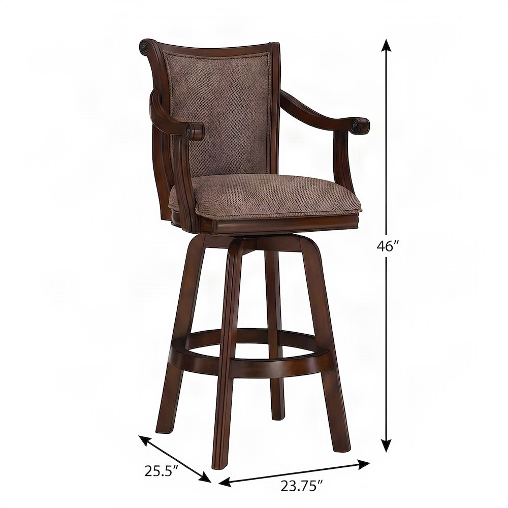 Rubberwood Swivel Bar Stool with Arms, Back, Cushion, Cherry