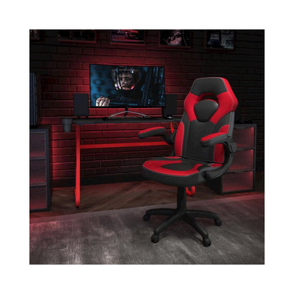 Red Gaming Desk and Red/Black Racing Chair Set with Cup Holder and Headphone Hook